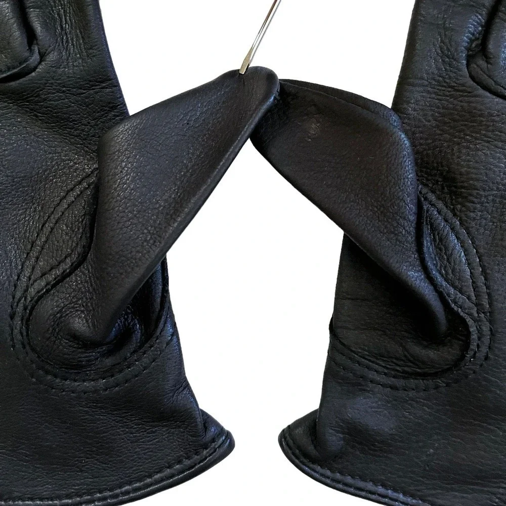 Deerskin Leather Black Winter Gloves - Size M / 7.5